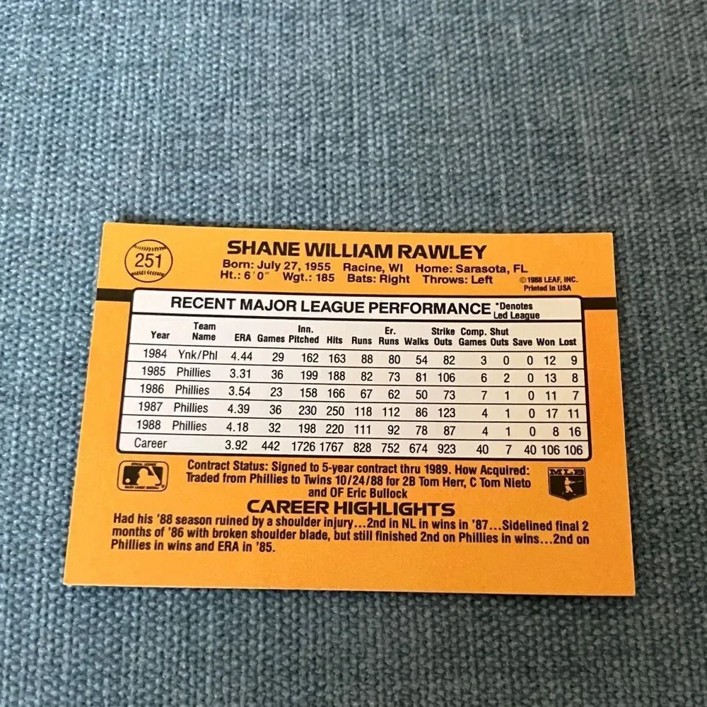 1989 Donruss Philadelphia Phillies Baseball Card Trading Card